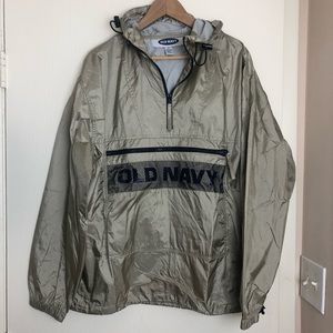 Old Navy Retro Beige Navy Front Pouch Windbreaker